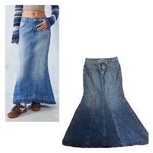 Urban Outfitters fishtail dark wash denim maxi skirt